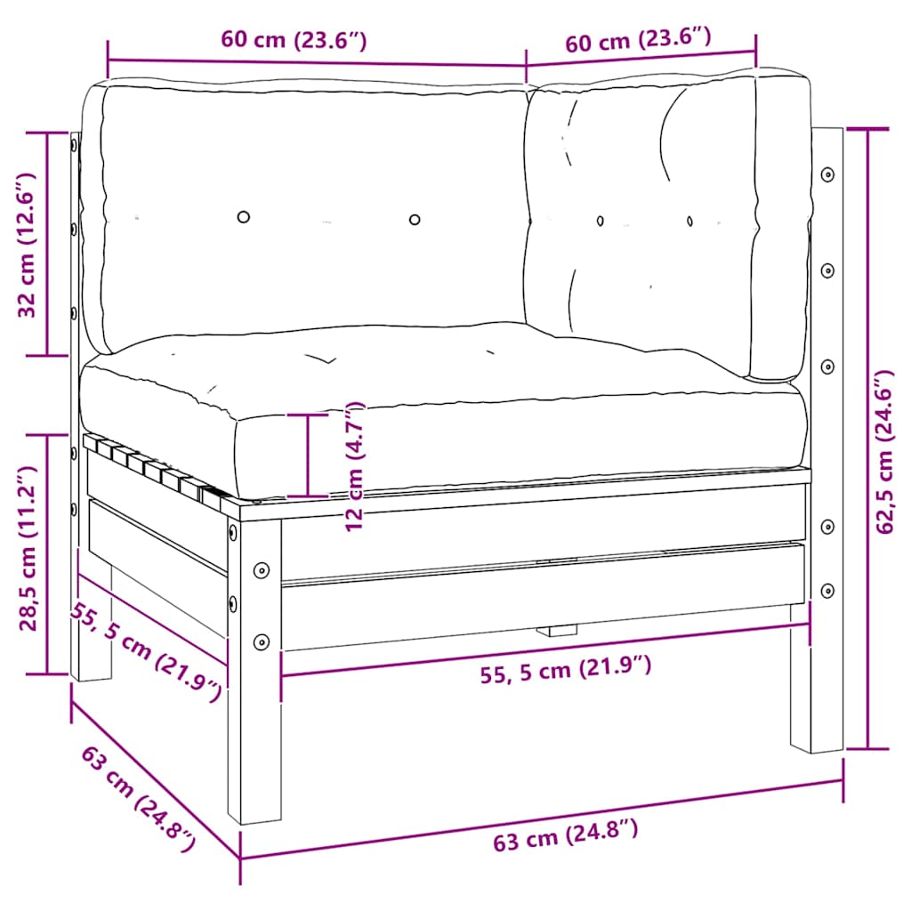2-Sitzer-Gartensofa mit Kissen Schwarz Massivholz Kiefer