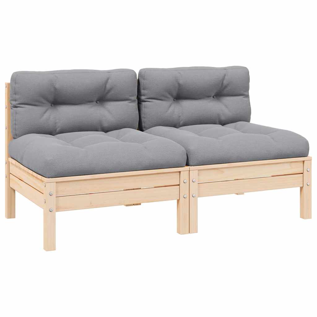 2-Sitzer-Gartensofa mit Grauen Kissen Massivholz Kiefer