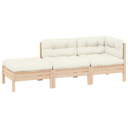 3-tlg. Garten-Lounge-Set mit Kissen in Creme Massivholz Kiefer