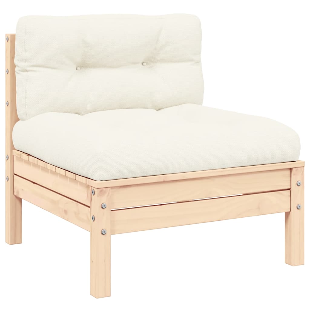 3-tlg. Garten-Lounge-Set mit Kissen in Creme Massivholz Kiefer
