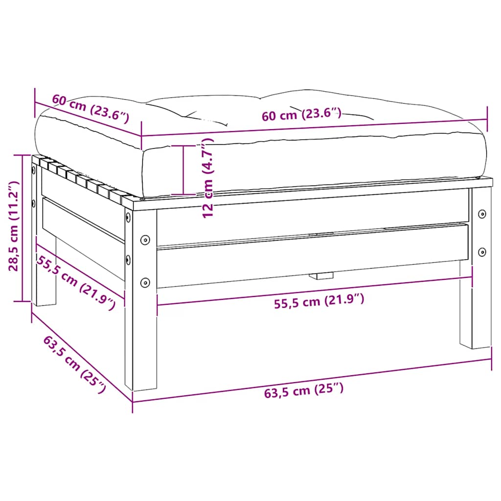 3-tlg. Garten-Lounge-Set mit Kissen in Creme Massivholz Kiefer