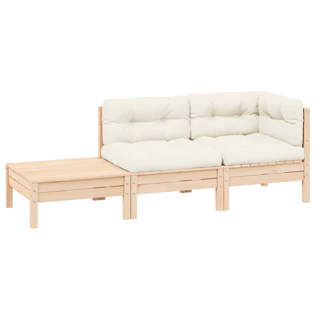 3-tlg. Garten-Lounge-Set mit Kissen in Creme Massivholz Kiefer