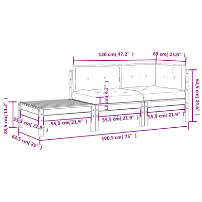 3-tlg. Garten-Lounge-Set mit Kissen in Creme Massivholz Kiefer