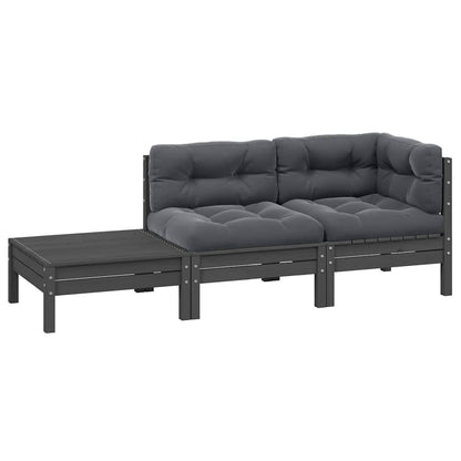 3-tlg. Garten-Lounge-Set mit Kissen in Grau Kiefer Massivholz