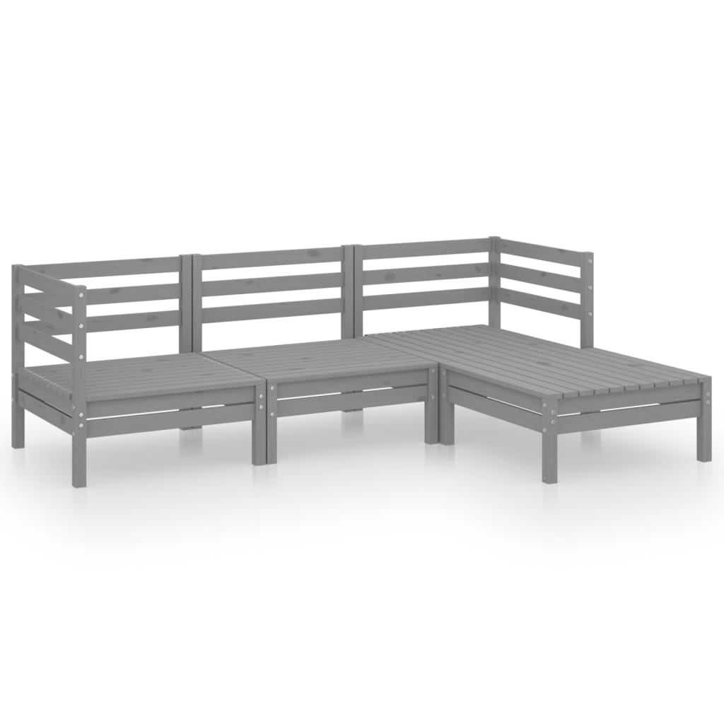 4-tlg. Garten-Lounge-Set Massivholz Kiefer Grau