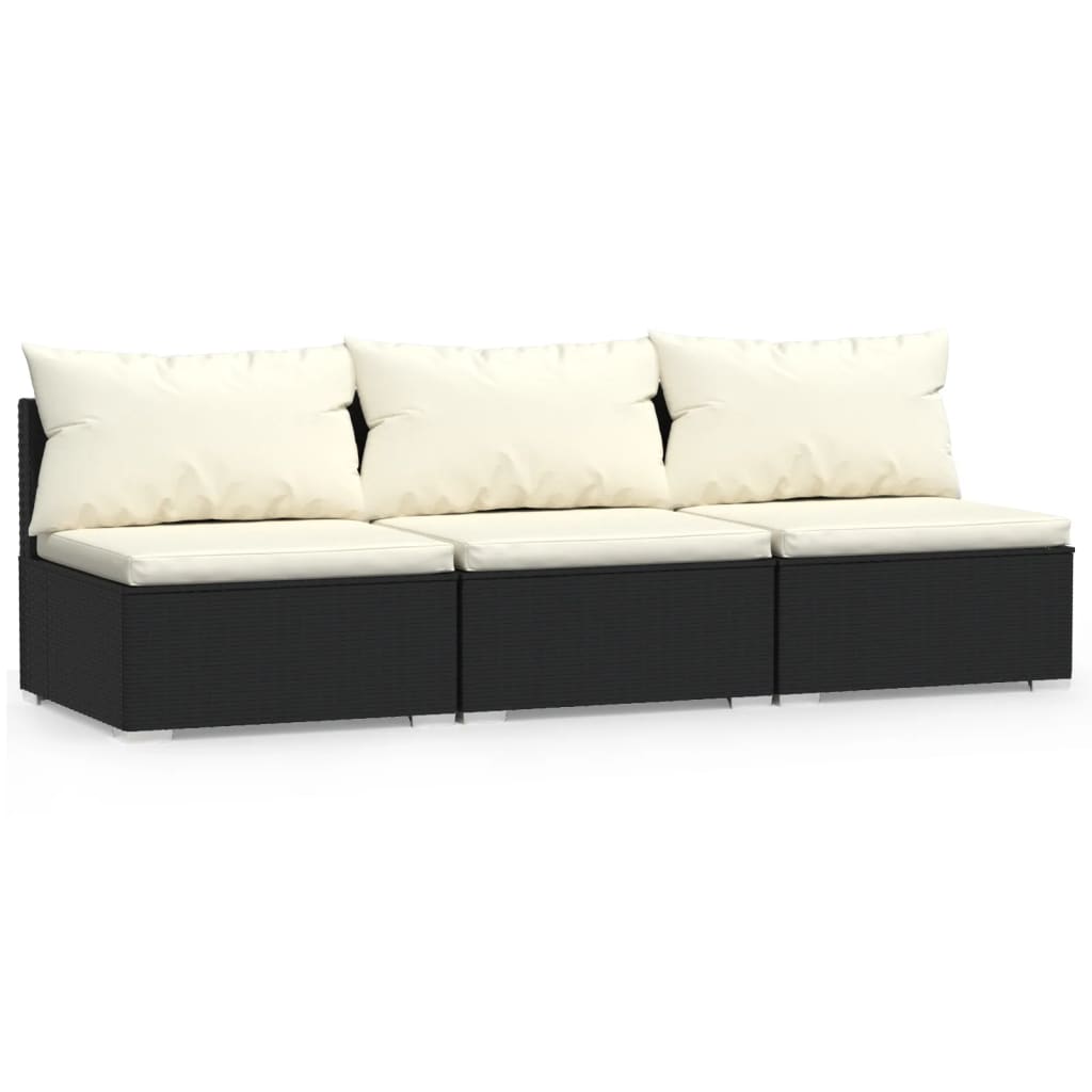 3-Sitzer-Sofa mit Kissen Schwarz Poly Rattan