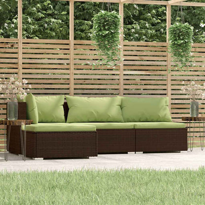 4-tlg. Garten-Lounge-Set mit Kissen Braun Poly Rattan