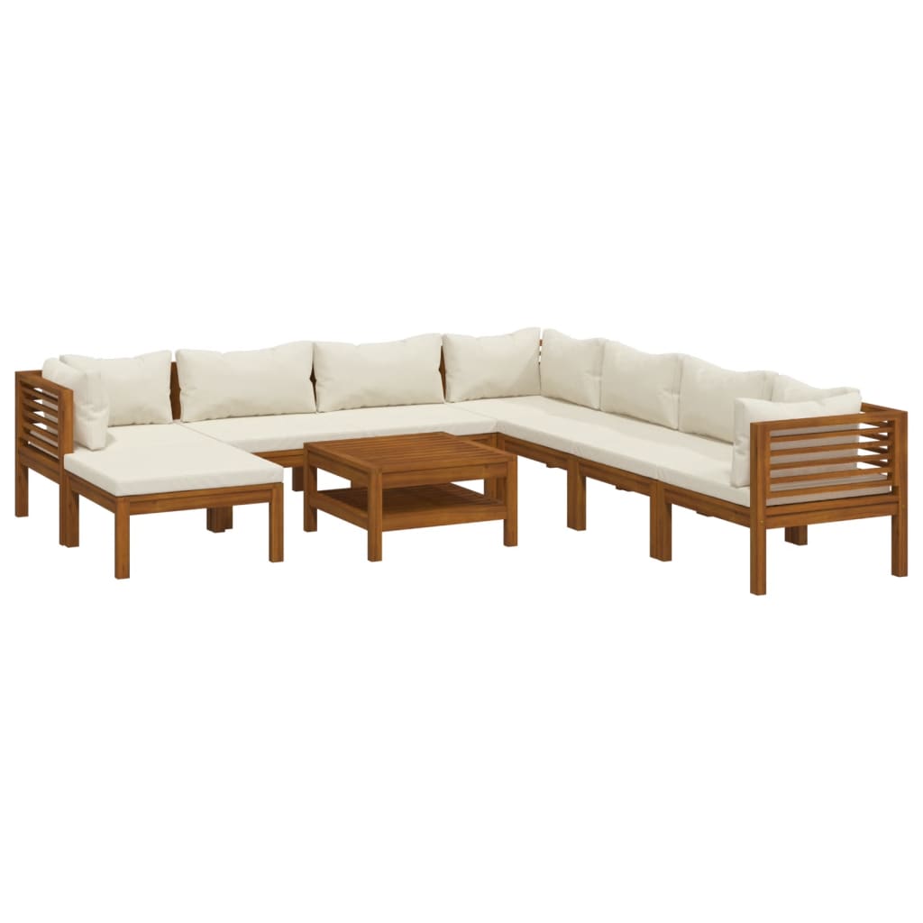 9-tlg. Garten-Lounge-Set mit Creme Kissen Massivholz Akazie