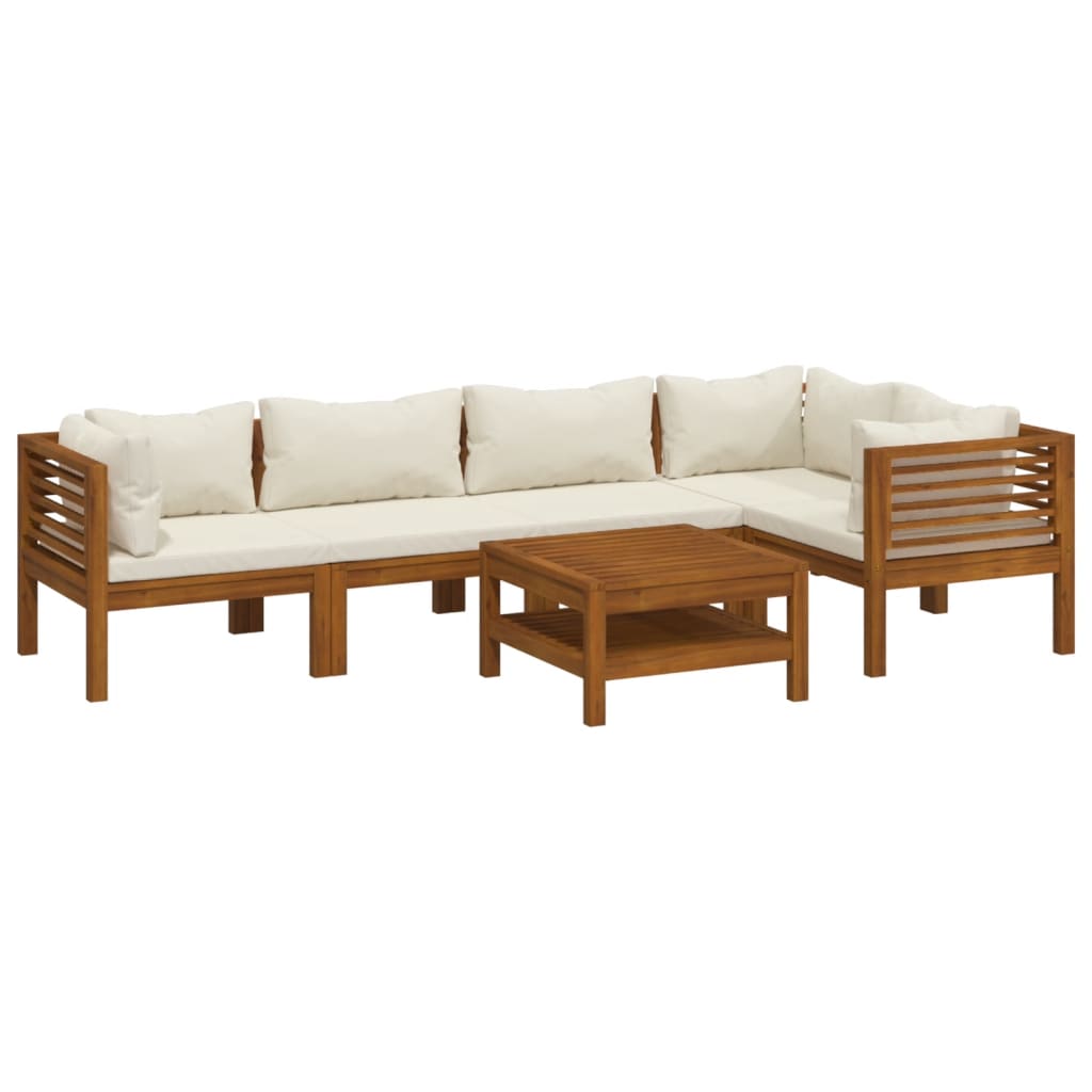 6-tlg. Garten-Lounge-Set mit Creme Kissen Massivholz Akazie