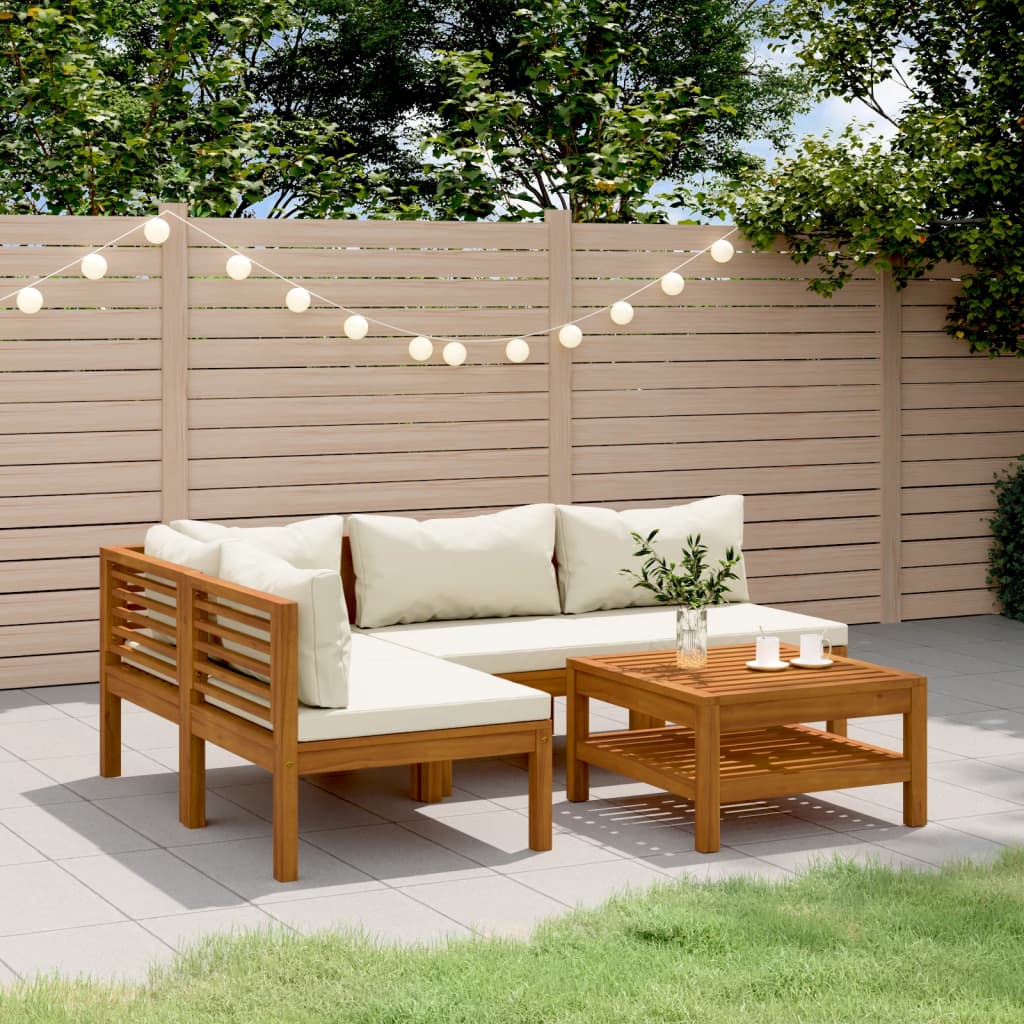 5-tlg. Garten-Lounge-Set mit Creme Kissen Massivholz Akazie