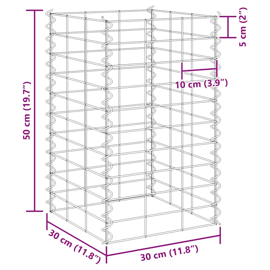 Gabionen-Hochbeete 3 Stk. 30x30x50 cm Eisen