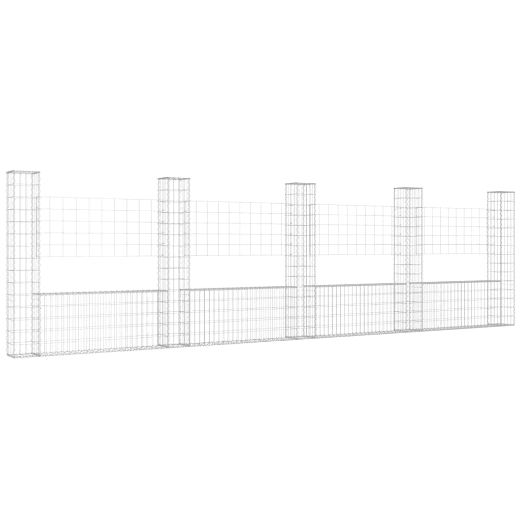 Gabionenkorb U-Form mit 5 Säulen Eisen 500x20x150 cm