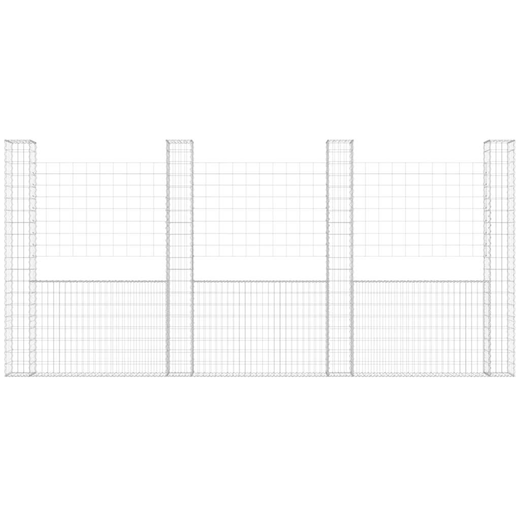 Gabionenkorb U-Form mit 5 Säulen Eisen 500x20x200 cm