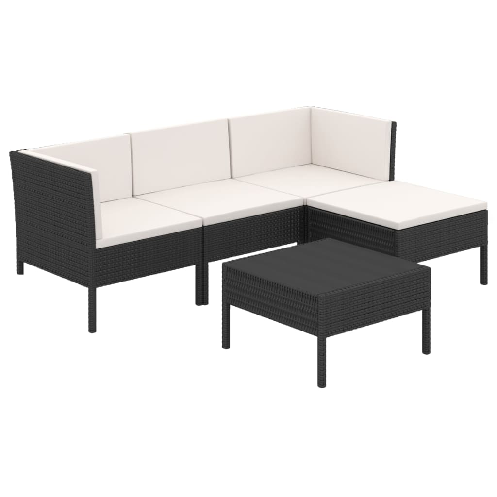 5-tlg. Garten-Lounge-Set mit Auflagen Poly Rattan Schwarz