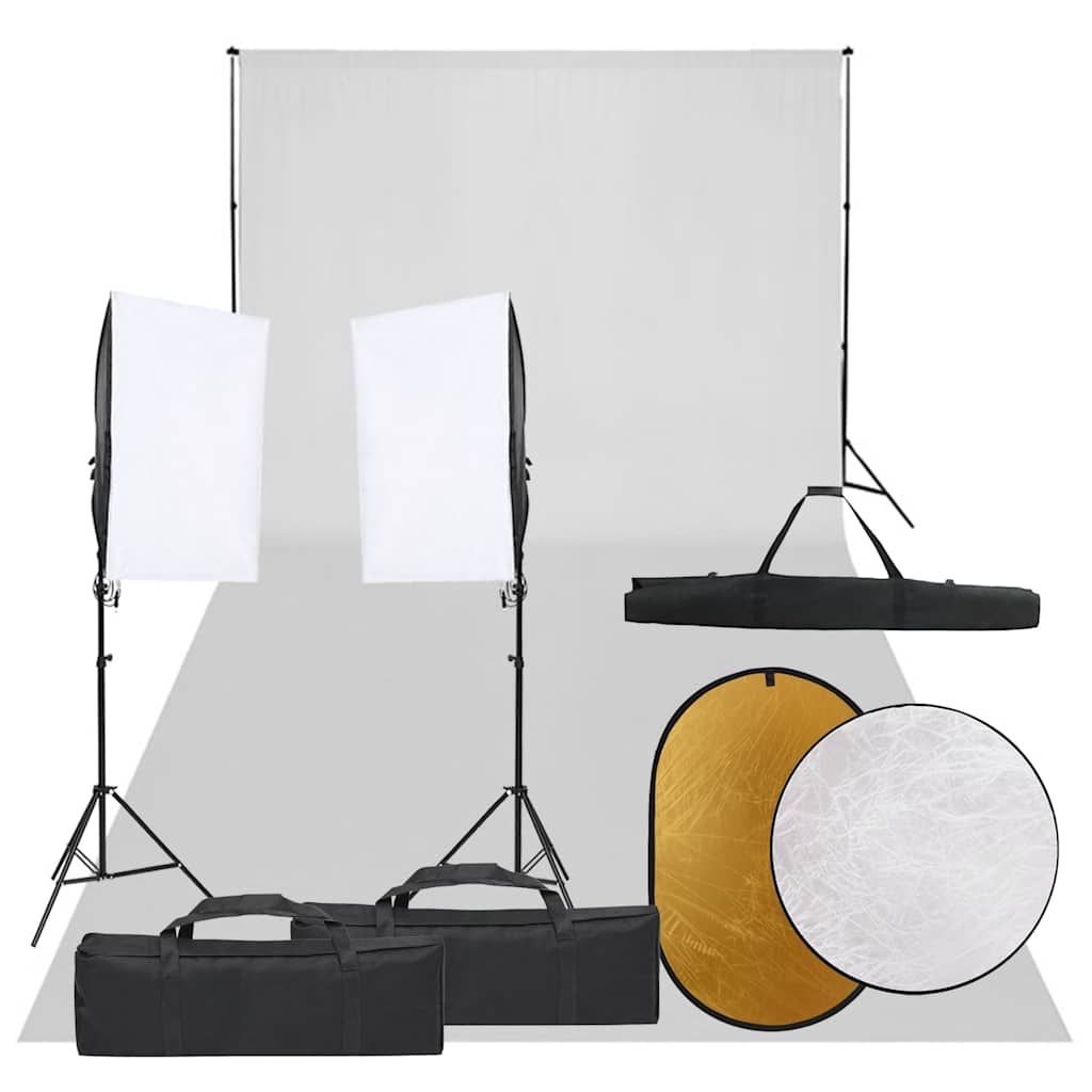 Fotostudio-Set mit Beleuchtung, Hintergrund und Reflektor