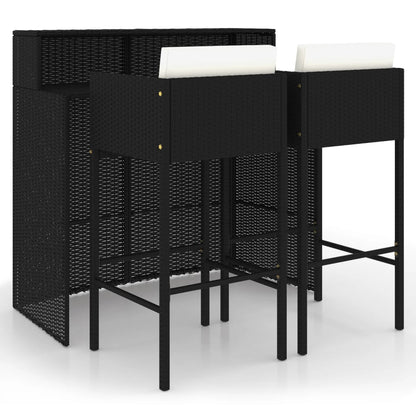 3-tlg. Gartenbar-Set mit Kissen Poly Rattan Schwarz
