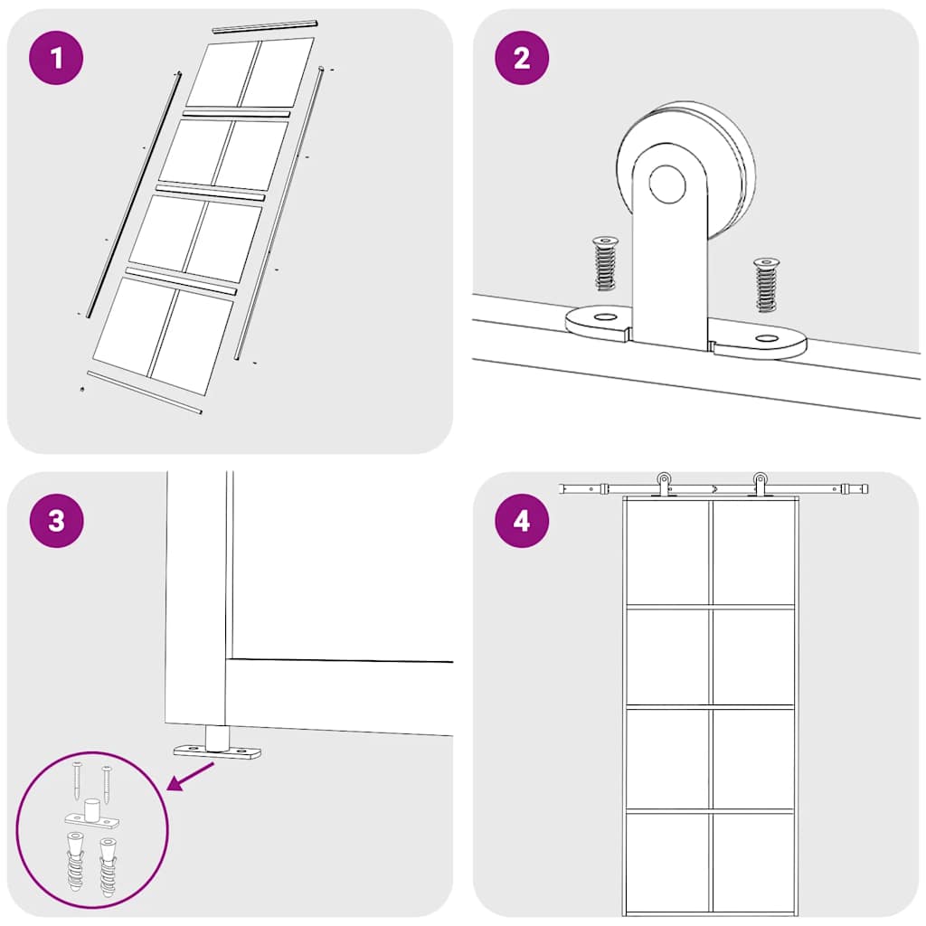 Schiebetür ESG-Glas und Aluminium 90x205 cm Weiß