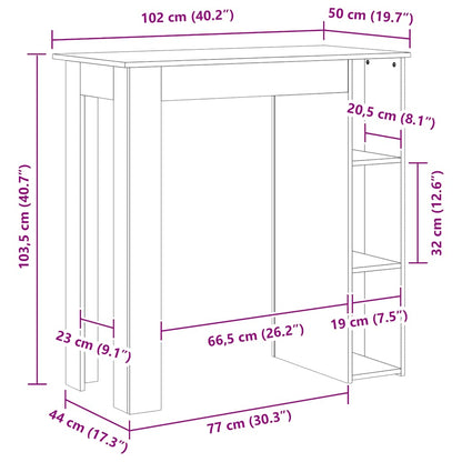 Bartisch mit Regal Weiß 102x50x103,5 cm Holzwerkstoff