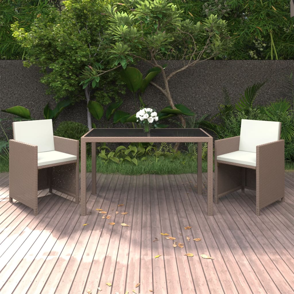 3-tlg. Garten-Essgruppe mit Kissen Poly Rattan Beige