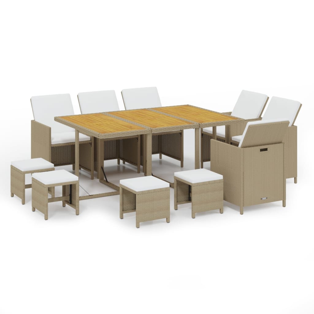 11-tlg. Garten-Essgruppe mit Kissen Poly Rattan Beige