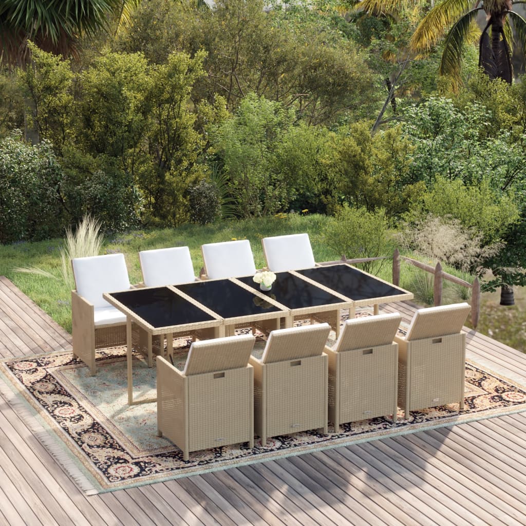 9-tlg. Garten-Essgruppe mit Kissen Poly Rattan Beige