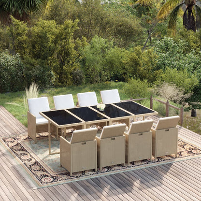 9-tlg. Garten-Essgruppe mit Kissen Poly Rattan Beige