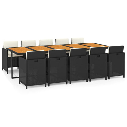 11-tlg. Garten-Essgruppe mit Kissen Poly Rattan Schwarz