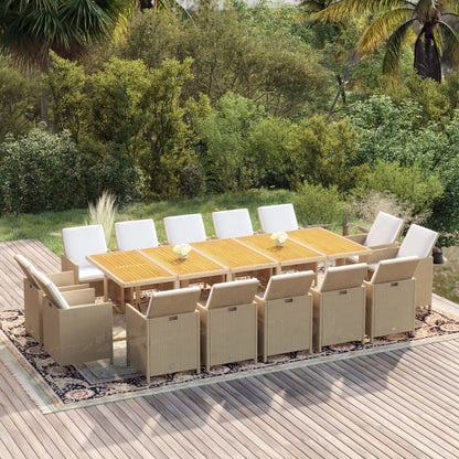 15-tlg. Garten-Essgruppe mit Kissen Poly Rattan Beige