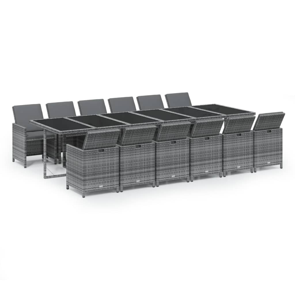 13-tlg. Garten-Essgruppe mit Kissen Poly Rattan Grau