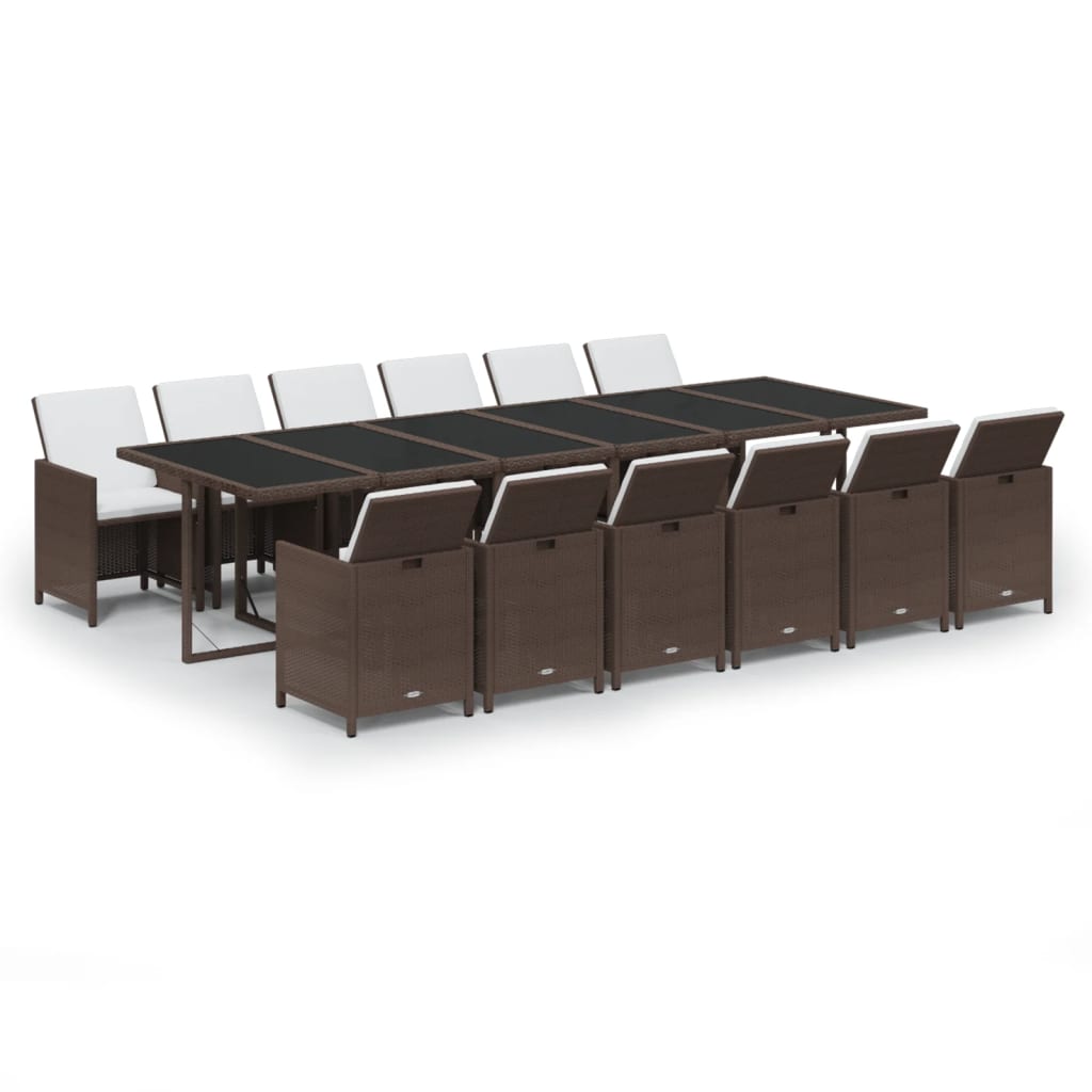 13-tlg. Garten-Essgruppe mit Kissen Poly Rattan Braun