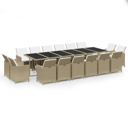 17-tlg. Garten-Essgruppe mit Kissen Poly Rattan Beige