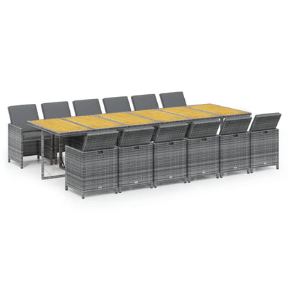 13-tlg. Garten-Essgruppe mit Kissen Poly Rattan Grau