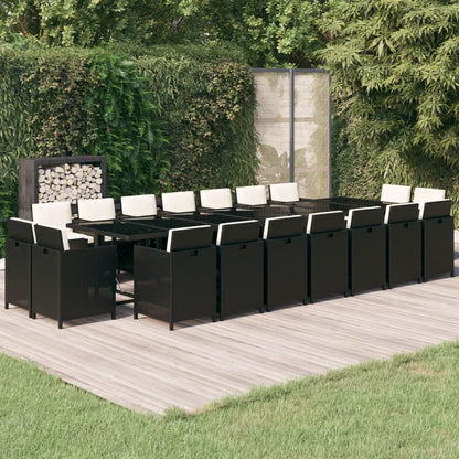19-tlg. Garten-Essgruppe mit Kissen Poly Rattan Schwarz