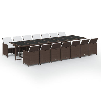 15-tlg. Garten-Essgruppe mit Kissen Poly Rattan Braun