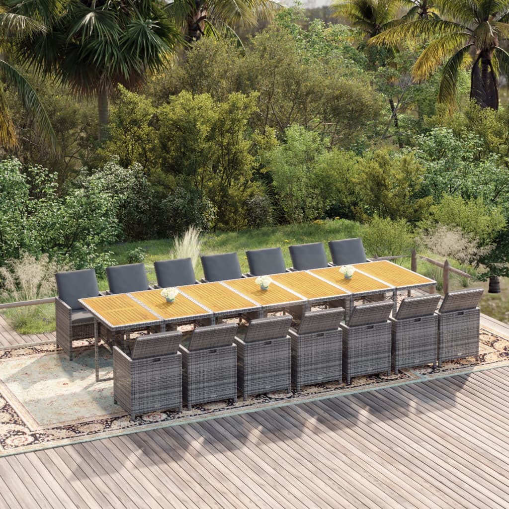 15-tlg. Garten-Essgruppe mit Kissen Grau Poly Rattan