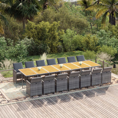 15-tlg. Garten-Essgruppe mit Kissen Grau Poly Rattan