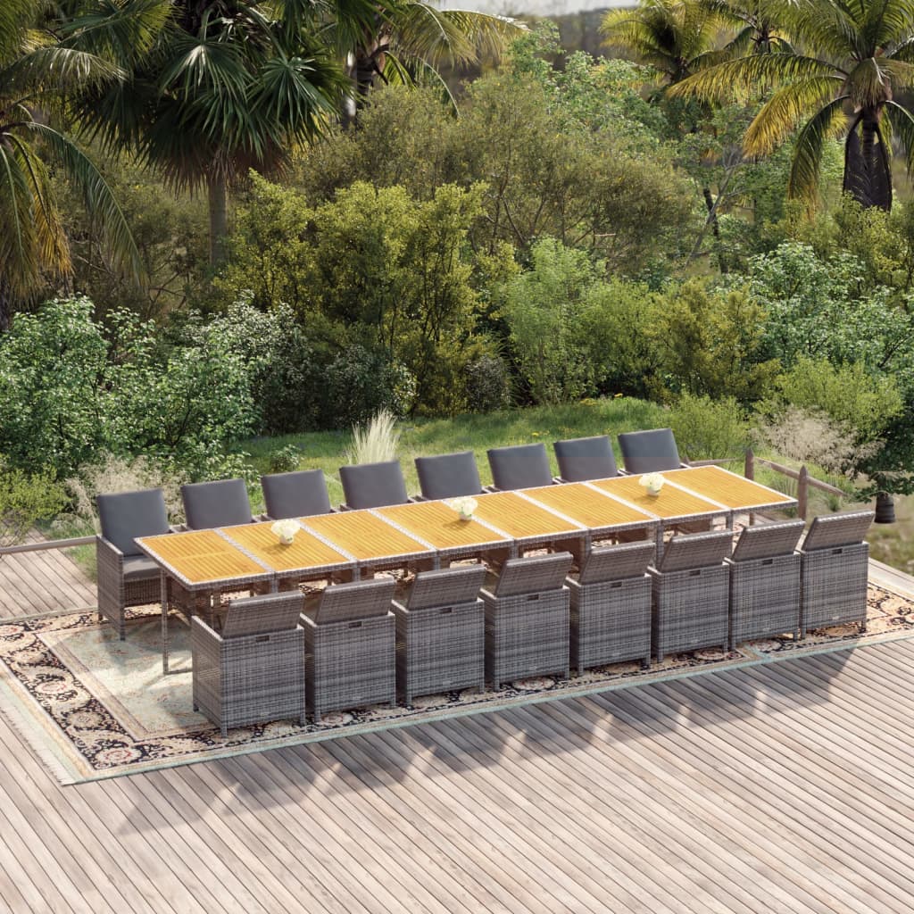 17-tlg. Garten-Essgruppe mit Kissen Grau Poly Rattan