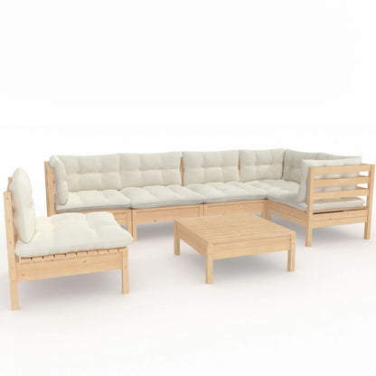 7-tlg. Garten-Lounge-Set mit Creme Kissen Kiefernholz