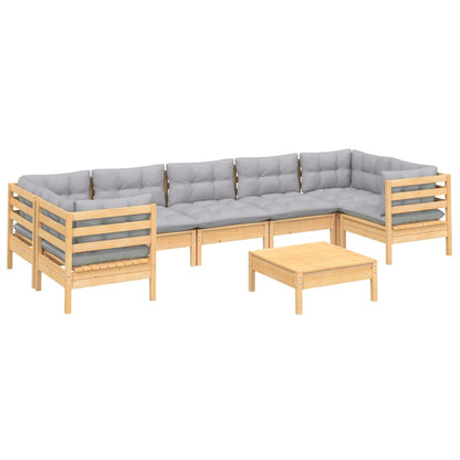 8-tlg. Garten-Lounge-Set mit Grauen Kissen Kiefernholz