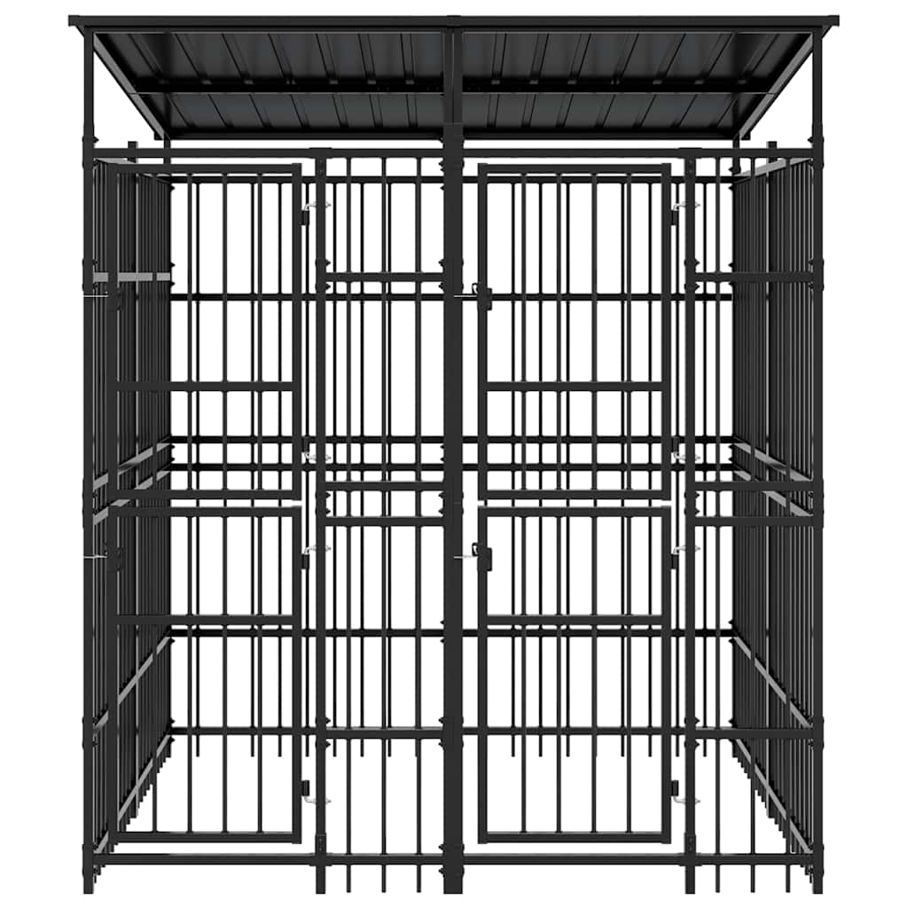 Outdoor-Hundezwinger mit Dach Stahl 3,69 m²