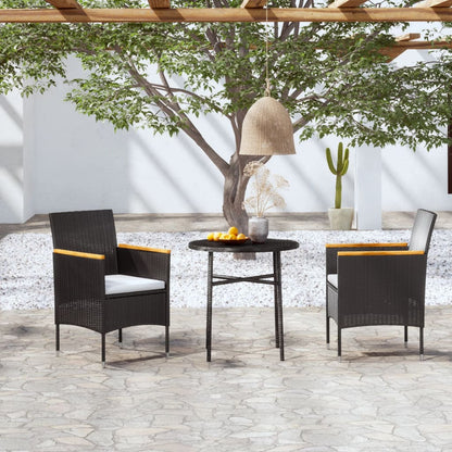 3-tlg. Garten-Essgruppe Poly Rattan Schwarz