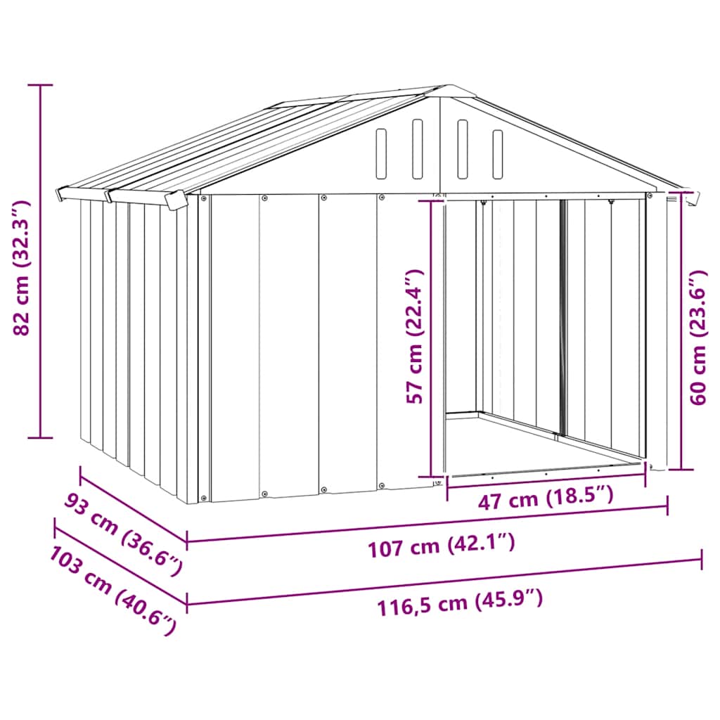 Hundehütte Anthrazit 116,5x103x81,5 cm Verzinkter Stahl