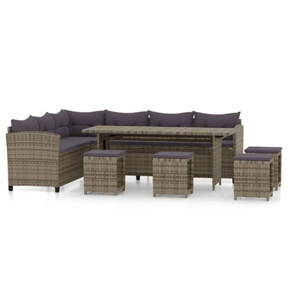 6-tlg. Garten-Lounge-Set mit Kissen Poly Rattan Grau
