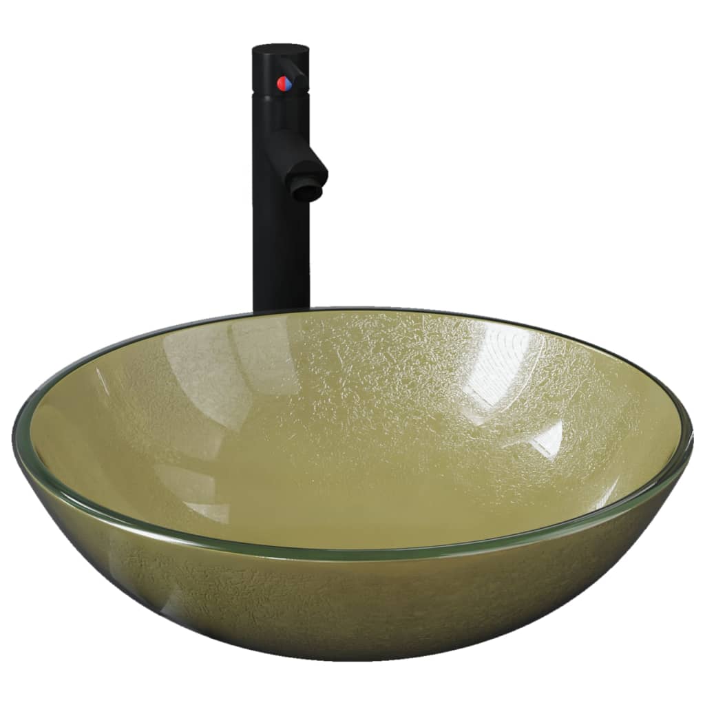 Badezimmer Waschbecken mit Wasserhahn und Ablaufgarnitur Gold