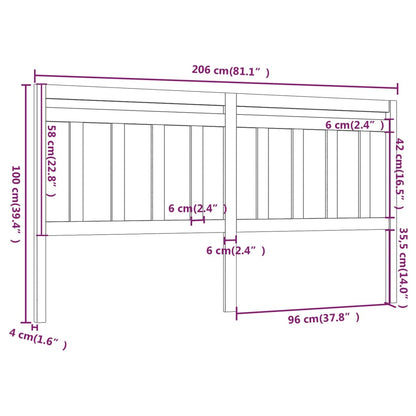 Kopfteil Schwarz 206x4x100 cm Massivholz Kiefer