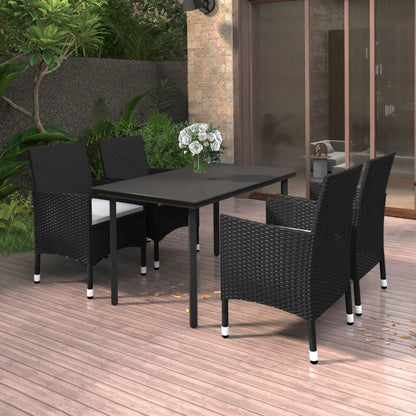 5-tlg. Garten-Essgruppe mit Auflagen Poly Rattan und Glas