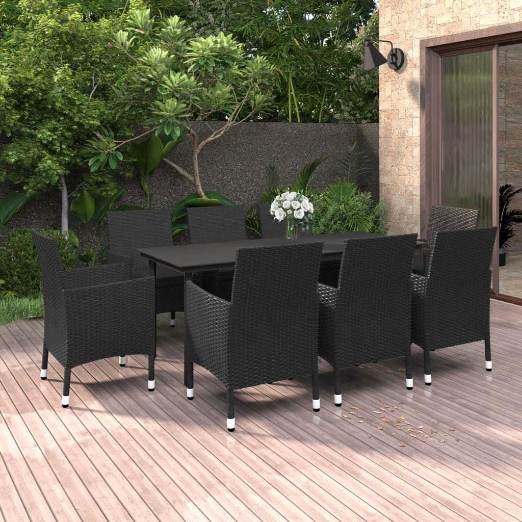 9-tlg. Garten-Essgruppe mit Auflagen Poly Rattan und Glas