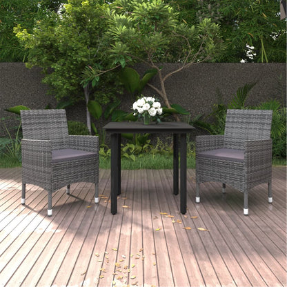 3-tlg. Garten-Essgruppe mit Auflagen Poly Rattan und Glas