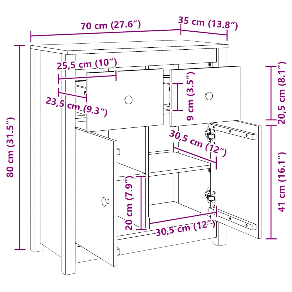 Sideboard 70x35x80 cm Massivholz Kiefer