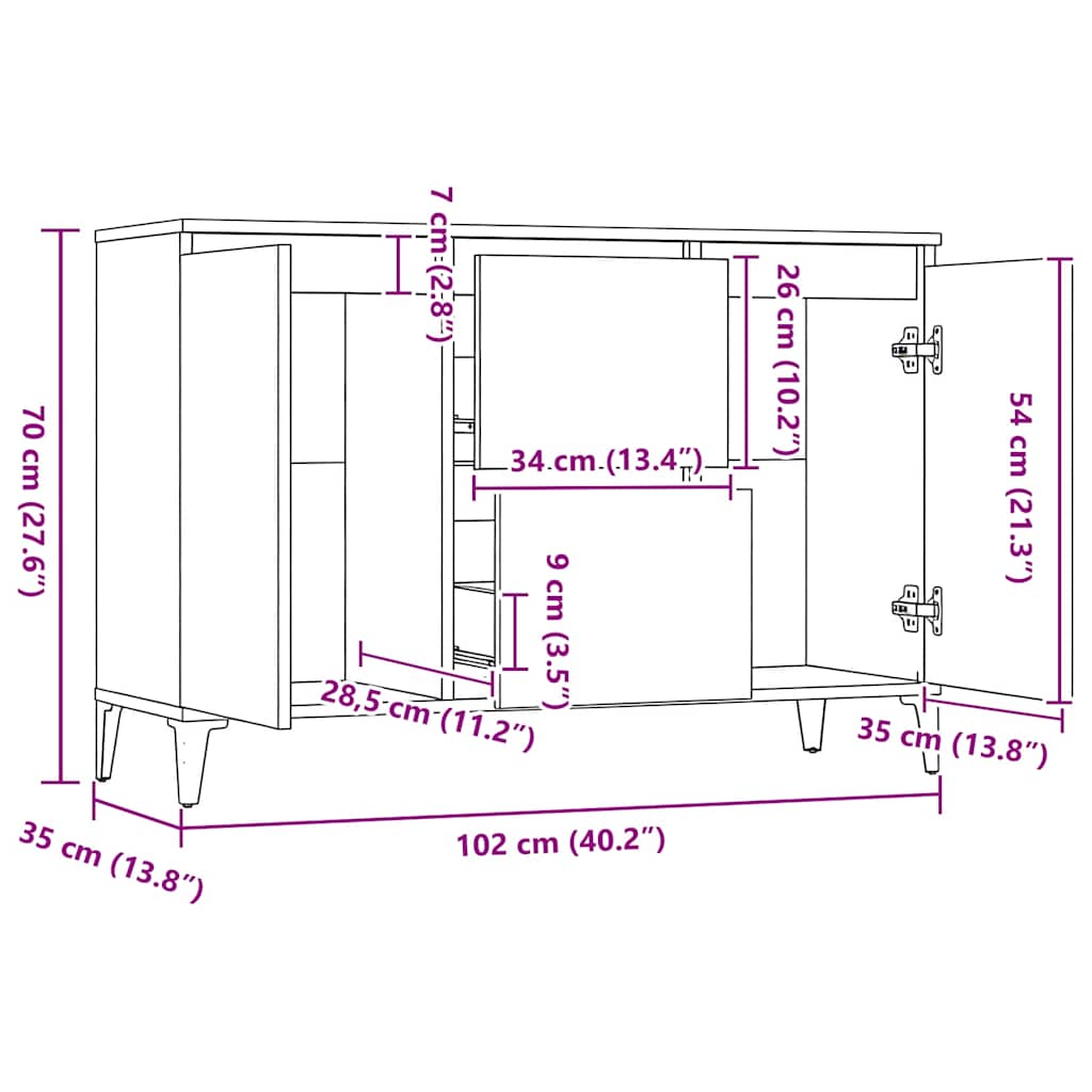 Sideboard Grau Sonoma 102x35x70 cm Holzwerkstoff